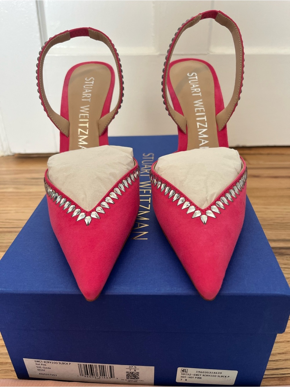 Stuart Weitzman hot pink gemcut Xcurve 100 slingback pumps NWB SZ 7 & 8.5 - Picture 3 of 10